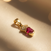 14K Yellow Gold Ruby & Diamond Pendant - angle 3