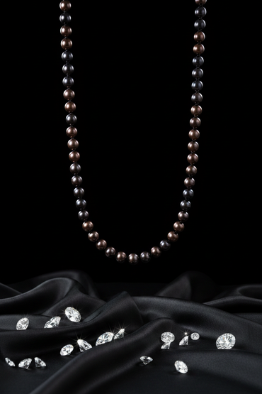 Dark freshwater pearl strand necklace - U-shape view