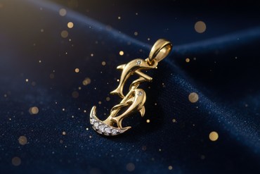 1/12 CTW Diamond Dolphin Anchor Pendant in 10K Yellow Gold