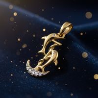 1/12 CTW Diamond Dolphin Anchor Pendant in 10K Yellow Gold