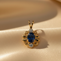 14K Yellow Gold Oval Sapphire & Diamond Pendant – Front View
