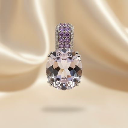 14K White Gold Oval Amethyst Pendant with Amethyst Pavé Bail & Diamond Accents - Side Profile