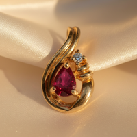14K Yellow Gold Pear Ruby & Diamond Pendant - angle 2