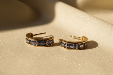 14K Yellow Gold Tanzanite & Diamond Backless Half-Hoop Earrings - Pair View