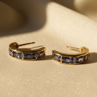 14K Yellow Gold Tanzanite & Diamond Backless Half-Hoop Earrings - Pair View