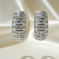 14K White Gold Diamond Multi-Row Huggie Hoop Earrings – Face View