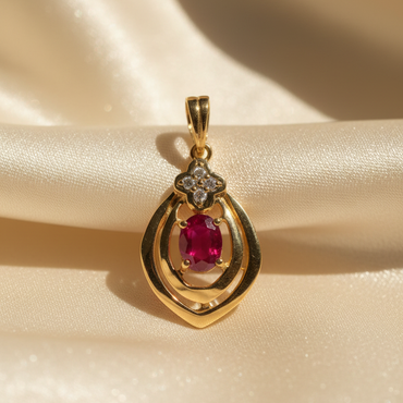 14K Yellow Gold Ruby & Diamond Pendant - angle 1