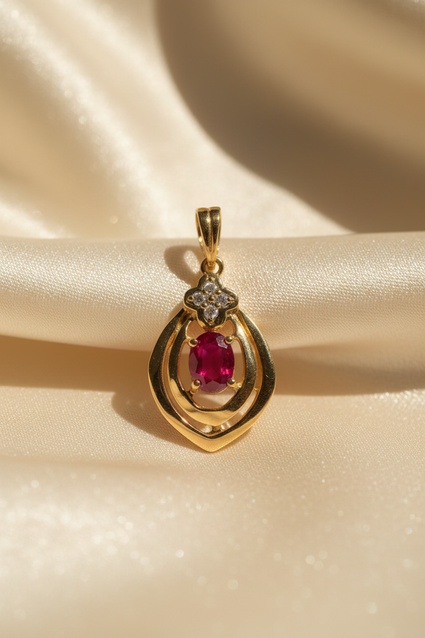 14K Yellow Gold Ruby & Diamond Pendant - angle 1