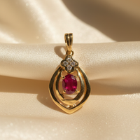14K Yellow Gold Ruby & Diamond Pendant - angle 1