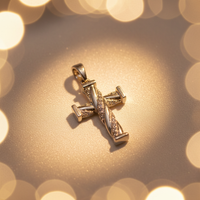 14K white gold diamond cross pendant with twisted rope design and pavé diamonds, angle 2