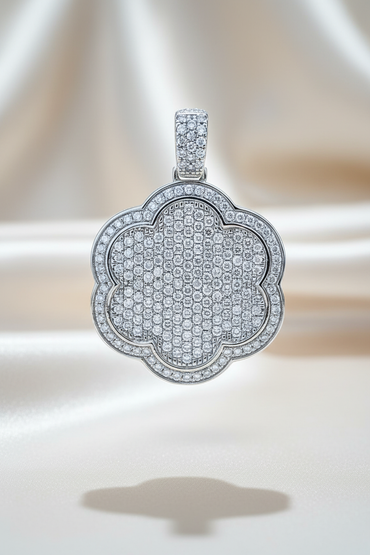 10K white gold .58ctw diamond quatrefoil clover pavé pendant, front view