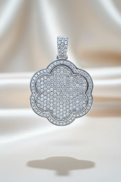 10K white gold .58ctw diamond quatrefoil clover pavé pendant, front view