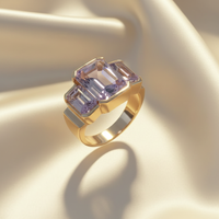 10K Yellow Gold Three-Stone Bezel Amethyst Ring — Top View