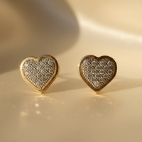 10K Yellow Gold Natural Diamond Heart Shaped Stud Earrings - Marketing Image