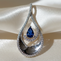 14K White Gold Sapphire & Diamond Double Teardrop Pendant - angle 3