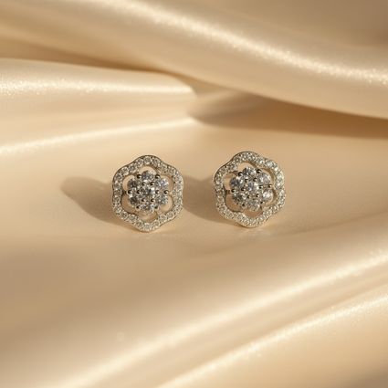 10K White Gold Diamond Flower Stud Earrings - Marketing