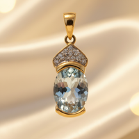 14K yellow gold .97ct aquamarine and diamond pendant, front view