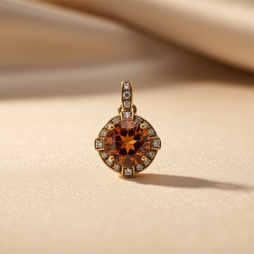 10K yellow gold orange citrine and diamond halo pendant with diamond-set bail, angle 2