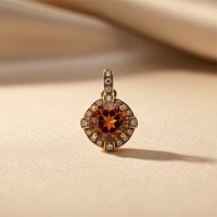 10K yellow gold orange citrine and diamond halo pendant with diamond-set bail, angle 2