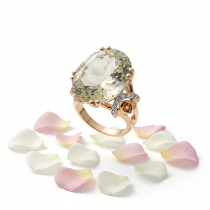 14K Yellow Gold Oval Lime Quartz & Citrine Ring
