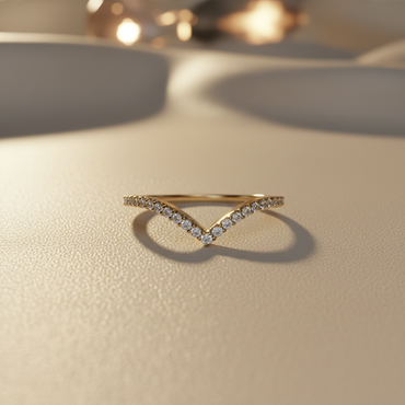 10K Yellow Gold Diamond Chevron Style Ladies Wedding Band - marketing image side
