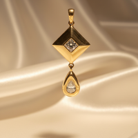 14K yellow gold diamond kite and teardrop two-part drop pendant with chain, front view