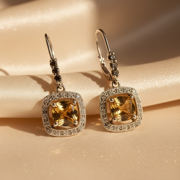 Sterling Silver Citrine Smokey Quartz Diamond Leverback Earrings - Marketing Image 1