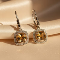 Sterling Silver Citrine Smokey Quartz Diamond Leverback Earrings - Marketing Image 1