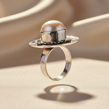 Sterling Silver Mabe Pearl Bezel Cocktail Ring - Side View