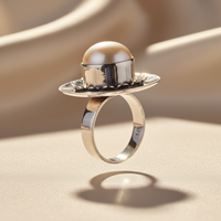 Sterling Silver Mabe Pearl Bezel Cocktail Ring - Side View