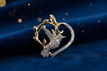 1/4 CTW Diamond Dove Heart Pendant in 10K Yellow Gold