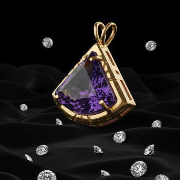 14K Yellow Gold Fan-Cut Amethyst Pendant - Three-Quarter Angle