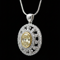 14K White Gold Fancy Yellow Diamond Oval Halo Pendant - Three-Quarter Angle