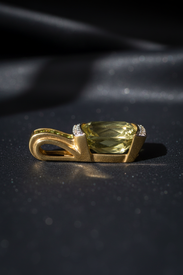 14K Yellow Gold Olive Quartz Peridot and Diamond Pendant – Side Profile