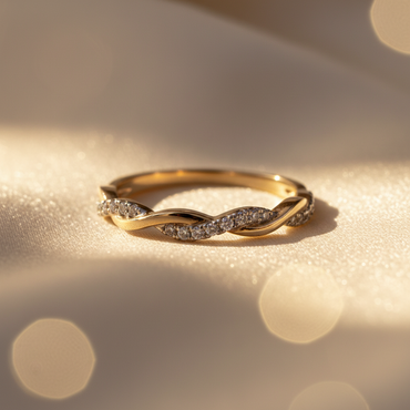 10K Yellow Gold Diamond Twisted Band Ring - three-quarter view