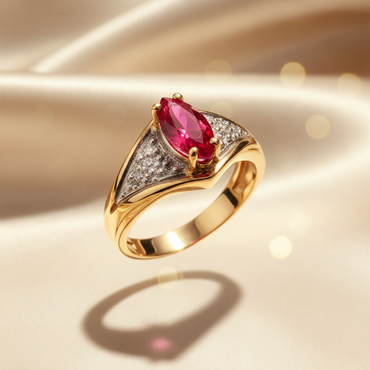 14K Yellow Gold Marquise Created Ruby & Diamond Ring - Marketing Image 2