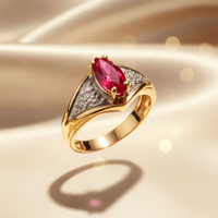 14K Yellow Gold Marquise Created Ruby & Diamond Ring - Marketing Image 2