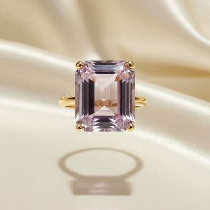 14K Yellow Gold Emerald-Cut Amethyst Solitaire Ring — Front View