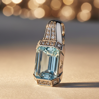 14K White Gold Emerald-Cut Aquamarine & Diamond Pendant - editorial three-quarter