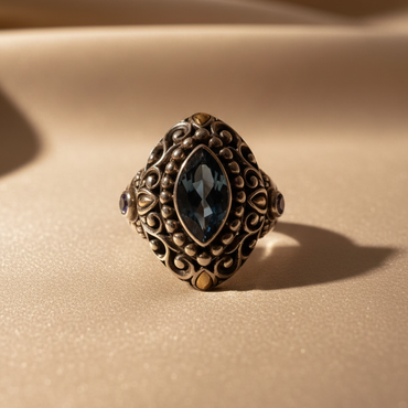 Sterling Silver 18K Yellow Gold Blue Topaz and Iolite Ring - editorial profile