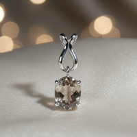 14K White Gold Oval Smoky Quartz Pendant with Wishbone Bail - front view