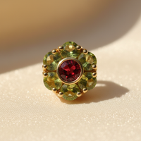 14K Yellow Gold Peridot & Garnet Flower Cluster Slide Pendant - Macro View