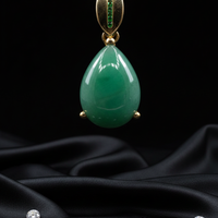 14K Yellow Gold 4ct Fancy Pear Emerald Cabochon Pendant - Full View
