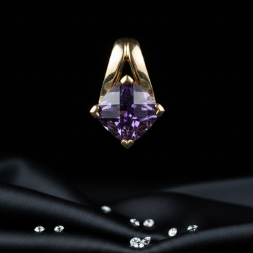 14K White Gold 8mm Cushion Amethyst Solitaire Pendant - Front Close-Up