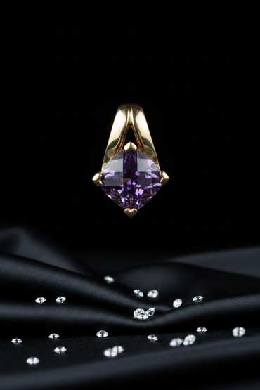 14K White Gold 8mm Cushion Amethyst Solitaire Pendant - Front Close-Up