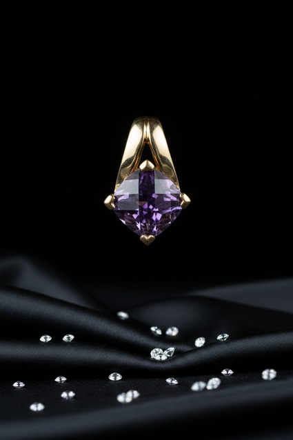 14K White Gold 8mm Cushion Amethyst Solitaire Pendant - Front Close-Up
