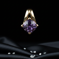 14K White Gold 8mm Cushion Amethyst Solitaire Pendant - Front Close-Up