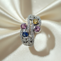 14K White Gold Multi-Sapphire Bubble Bezel Diamond Ring — Top View
