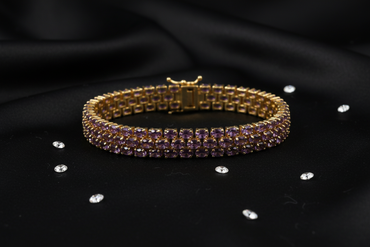 Sterling Silver Rose Gold Plated Three-Row Oval Amethyst Bracelet - Top View