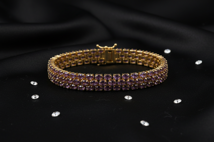 Sterling Silver Rose Gold Plated Three-Row Oval Amethyst Bracelet - Top View